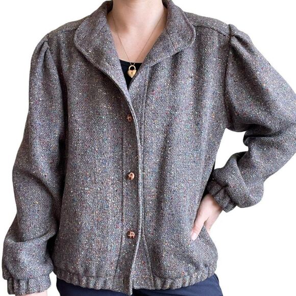 Vintage 80s Womens Larry Levine Donegal Rainbow Tweed Bomber Jacket Sz L - Picture 5 of 12
